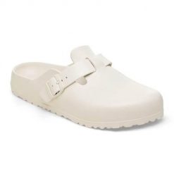 Klapki damskie Birkenstock Boston Eva Eggshell. Białe klapki Birkenstock, bez wzorów, z materiału, bez obcasa. Za 342.00 zł.