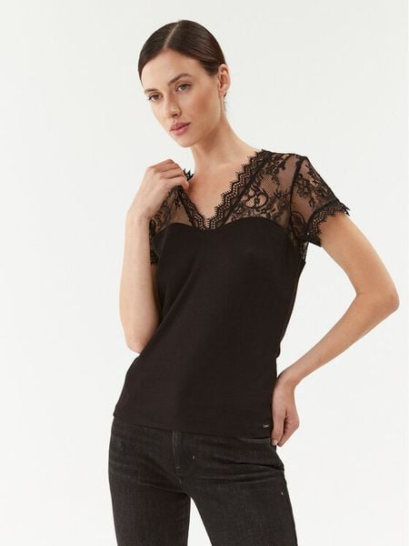 Morgan Bluzka 232-DLAMI Czarny Slim Fit. Czarne bluzki Morgan, m, bez wzorów, z syntetyku, bez kołnierzyka, bez ramiączek. Za 106.99 zł.