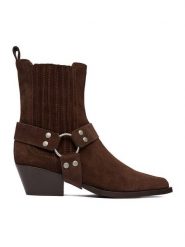 Badura Kowbojki EO-CHLOE-25FW002 Brązowy. Brązowe botki Badura, bez wzorów, ze skóry, bez obcasa, na słupku, bez zapięcia. Za 459.99 zł.