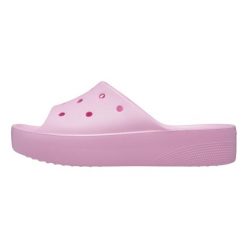 Klapki Dla Dorosłych Crocs Classic Platform Slide. Niebieskie klapki Crocs, bez wzorów, z materiału, bez obcasa. Za 139.99 zł.