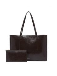 Calvin Klein Torebka Foil Logo Glossy Tote W/ Pouch LV04F3537G Brązowy. Brązowe shopper Calvin Klein, bez wzorów, ze skóry, bez dodatków. Za 649.99 zł.