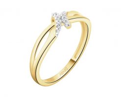 Pierścionek z żółtego złota z brylantami - 0,04 ct - próba 585. Żółte pierścionki Apart, z brylantem, złote. Za 2,590.00 zł.