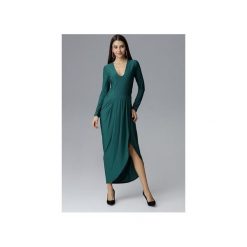 Sukienka636 Zielony. Zielone sukienki Figl, l, bez wzorów, eleganckie, z asymetrycznym kołnierzem, bez ramiączek, maxi, asymetryczne. Za 189.00 zł.