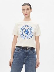Tommy Hilfiger T-Shirt Reg Crest C-Nk Tee Ss WW0WW41058 Écru Regular Fit. T-shirty TOMMY HILFIGER, l, bez wzorów, z bawełny, bez kołnierzyka, bez ramiączek. Za 179.99 zł.