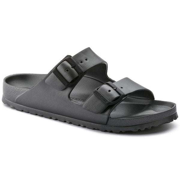 Sandały Damskie EVA Arizona. Szare sandały Birkenstock, bez wzorów, z materiału, z okrągłym noskiem, bez obcasa, na obcasie, bez zapięcia. Za 425.99 zł.