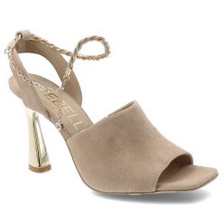 Sandały damskie Chebello, ze skóry naturalnej o gładkim wykończeniu wiązanie wokół kostki na cienkich paskach oraz smukły obcas, beżowe, 4440_-084-00. Brązowe sandały CheBello, bez wzorów, ze skóry, bez obcasa, na obcasie, bez zapięcia. Za 549.00 zł.