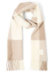 BOSS szalik tkany z wełny Kobiety Wełna (100%) biały|brązowy, ONE SIZE. Białe szaliki Boss, bez wzorów, z wełny, eleganckie. Za 349.95 zł.