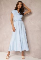 Jasnoniebieska Sukienka Kopertowa Appephone. Niebieskie sukienki Renee, m, bez wzorów, z tkaniny, glamour, bez kołnierzyka, bez ramiączek, maxi, dopasowane. Za 84.99 zł.
