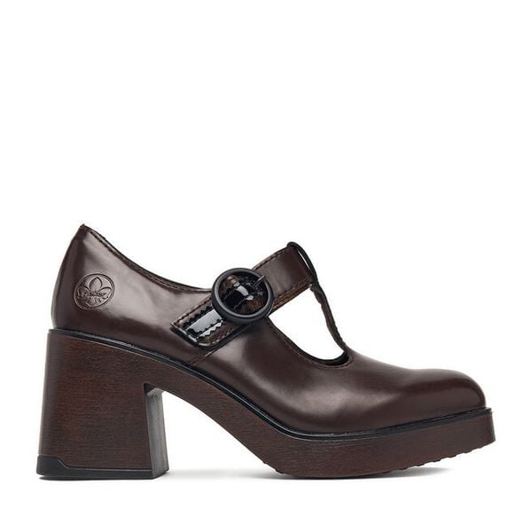 Półbuty Rieker. Brązowe czółenka Rieker, bez wzorów, bez obcasa, na obcasie, bez zapięcia. Za 349.99 zł.