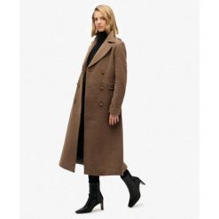Płaszcz z Mieszanki Wełny z Podwójnym Rzędem Guzików. Brązowe płaszcze Superdry, bez wzorów, z wełny, bez kaptura. W wyprzedaży za 911.85 zł.