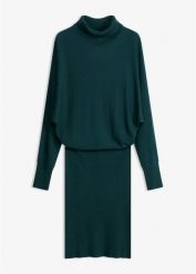 Sukienka dzianinowa z mieszanki wiskozy. Szare sukienki bonprix, bez wzorów, z dzianiny, eleganckie, bez kołnierzyka, bez ramiączek. Za 129.99 zł.