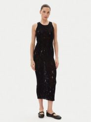 PINKO Sukienka dzianinowa 105141 A2LP Czarny Slim Fit. Czarne sukienki Pinko, m, bez wzorów, z bawełny, bez kołnierzyka, bez ramiączek. Za 739.99 zł.