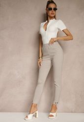 Beżowe Spodnie z Wiskozą High Waist i Ozdobnymi Napami Redaira. Brązowe spodnie materiałowe Renee, na co dzień, l, z aplikacjami, z jeansu, z podwyższonym stanem. Za 59.99 zł.