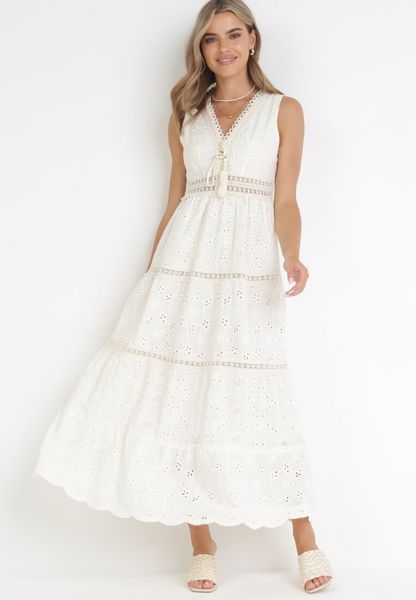 Beżowa Haftowana Sukienka Maxi Fizz. Brązowe sukienki Born2be, na imprezę, na lato, s, bez wzorów, bez kołnierzyka, bez ramiączek, maxi. Za 119.99 zł.