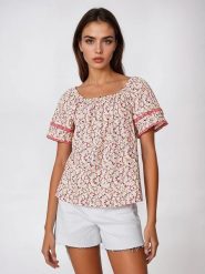 Marks & Spencer Bluzka w kolorze różowo-kremowym rozmiar: 40. Brązowe bluzki Marks & Spencer, bez wzorów, z bawełny, bez kołnierzyka, bez ramiączek. Za 49.45 zł.