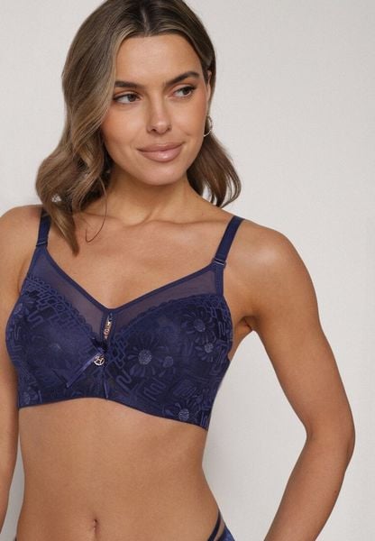 Granatowy Biustonosz z Koronką i Transparentną Wstawką Heliphine. Niebieskie biustonosze Born2be, bez wzorów, z koronki. Za 49.99 zł.