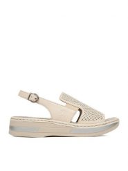 Rieker Sandały CEO-V5951-60 Kremowy. Białe sandały Rieker, bez wzorów, ze skóry, bez obcasa, na koturnie, bez zapięcia. Za 339.99 zł.