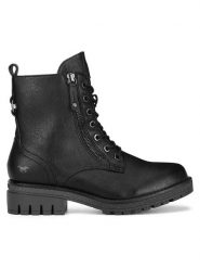 Mustang Botki 1397-501 Czarny. Czarne botki Mustang, bez wzorów, z materiału, bez obcasa, na płaskiej podeszwie, bez zapięcia. Za 295.99 zł.