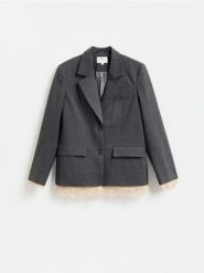 Marynarka z koronką - ciemnoszary. Szare marynarki i żakiety Reserved, l, bez wzorów, z koronki. Za 299.99 zł.