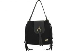 Skórzana torebka boho z frędzlami - Czarna. Czarne torby na ramię Barberini's, bez wzorów, ze skóry, biznesowe, na ramię, małe, bez dodatków. Za 286.99 zł.