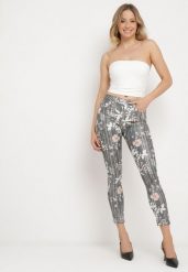 Szare Spodnie Skinny z Ozdobnym Kwiatowym Wzorem Lakardi. Szare spodnie materiałowe Born2be, na co dzień, s, bez wzorów, z bawełny. Za 69.99 zł.