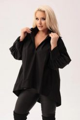 Czarna bawełniana oversize'owa koszula Martina PLUS SIZE XXL. Czarne koszule Moda Size Plus Iwanek, plus size, bez wzorów, z bawełny, eleganckie, z asymetrycznym kołnierzem, plus size, bez ramiączek. Za 259.90 zł.