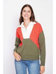 C& Jo Sweter w kolorze oliwkowo-czerwono-białym rozmiar: 38. Białe swetry C& Jo, bez wzorów, ze splotem, bez ramiączek. Za 130.99 zł.