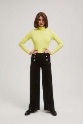 Jeansy wide leg z ozdobnymi guzikami czarne. Czarne jeansy MOODO, m, bez wzorów. W wyprzedaży za 71.99 zł.