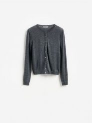Kardigan z wełną - ciemnoszary. Szare kardigany Reserved, l, bez wzorów, z wełny. Za 129.99 zł.