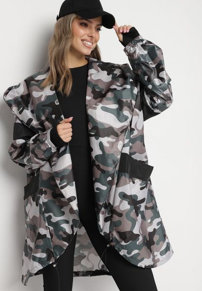 Szaro-Zielona Kurtka Wiatrówka Niezapinana z Kapturem i Troczkami do Ściągania Tanae. Szare kurtki sportowe Born2be, uniwersalny, bez wzorów, z jeansu, z kapturem, trekkingowe. Za 39.99 zł.