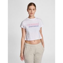 Damska koszulka crop top Hummel Legacy June. Białe bluzki Hummel, xs, bez wzorów, bez kołnierzyka, bez ramiączek. Za 126.50 zł.