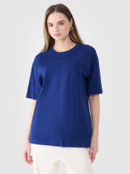 4F T-shirt oversize gładki damski - granatowy S. Niebieskie t-shirty 4f, s, bez wzorów, z bawełny, bez kołnierzyka, bez ramiączek. W wyprzedaży za 39.99 zł.