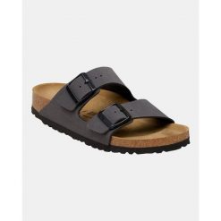 Sandały Birkenstock Arizona Birkibuc Dorosłych. Szare sandały Birkenstock, bez wzorów, z materiału, bez obcasa, bez zapięcia. Za 422.96 zł.