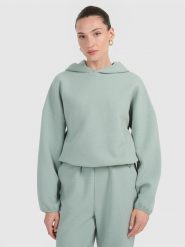 4F Bluza dresowa z waflowej dzianiny damska - turkusowa XS. Niebieskie bluzy 4f, xs, bez wzorów, z dresówki, bez kaptura. Za 179.99 zł.