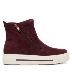 Botki Caprice. Czerwone botki Caprice, bez wzorów, bez obcasa, na płaskiej podeszwie, bez zapięcia. Za 589.99 zł.
