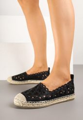 Czarne Ażurowe Espadryle Ozdobione Plecionką Meranovia. Czarne espadryle Renee, z aplikacjami, bez obcasa, bez zapięcia. W wyprzedaży za 56.99 zł.