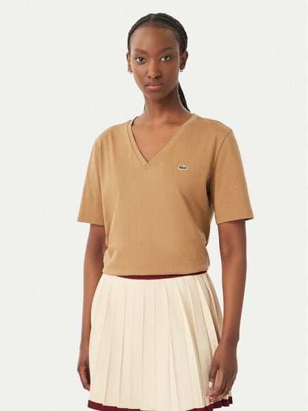Lacoste T-Shirt TF7300 Brązowy Regular Fit. Brązowe t-shirty Lacoste, bez wzorów, z bawełny, bez kołnierzyka, bez ramiączek. Za 289.99 zł.