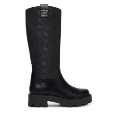 Kozaki Guess. Czarne kozaki Guess, bez obcasa, na płaskiej podeszwie, bez zapięcia. Za 709.99 zł.