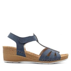 Sandały Inblu. Niebieskie sandały Inblu, bez wzorów, bez obcasa, na koturnie, bez zapięcia. Za 73.99 zł.