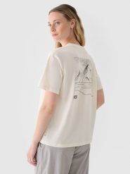 4F T-shirt regular z nadrukiem damski - biały XL. Białe t-shirty 4f, xl, bez wzorów, z bawełny, bez kołnierzyka, bez ramiączek. W wyprzedaży za 29.99 zł.