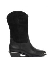Badura Kozaki EO-PARIS-GL813C-11.5-1510 Czarny. Czarne kozaki Badura, ze skóry, bez obcasa, na płaskiej podeszwie, bez zapięcia. Za 549.99 zł.