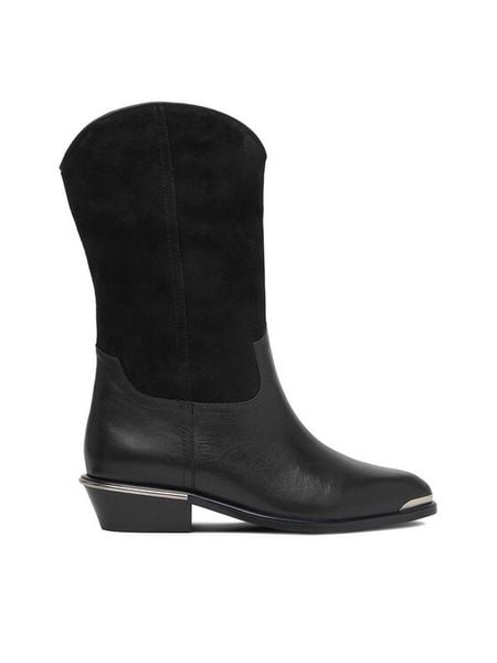 Badura Kozaki EO-PARIS-GL813C-11.5-1510 Czarny. Czarne kozaki Badura, ze skóry, bez obcasa, na płaskiej podeszwie, bez zapięcia. Za 549.99 zł.