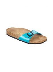 Birkenstock Klapki "Madrid" w kolorze niebieskim rozmiar: 40. Niebieskie klapki Birkenstock, bez wzorów, z otwartym noskiem, bez obcasa. Za 164.95 zł.