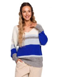Made of emotion Sweter w kolorze niebieskim ze wzorem rozmiar: S/M. Brązowe swetry Made Of Emotion, m, bez wzorów, ze splotem, bez ramiączek. Za 140.86 zł.