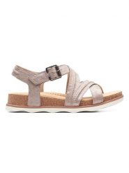 Clarks Sandały w kolorze jasnoróżowym rozmiar: 37. Różowe sandały Clarks, bez wzorów, klasyczne, bez obcasa, bez zapięcia. Za 158.10 zł.
