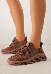 Brązowe Siateczkowe Sneakersy na Grubej Podeszwie z Perforacją Mirarien. Brązowe obuwie sportowe Born2be, z jeansu, bez zapięcia, trekkingowe. Za 89.99 zł.