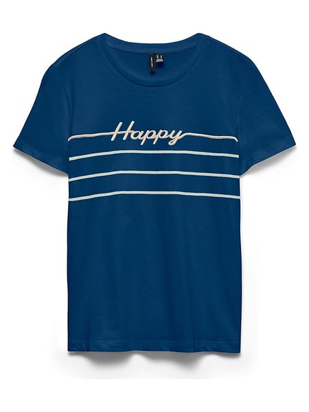 Vero Moda Koszulka w kolorze granatowym rozmiar: XL. Niebieskie bluzki Vero Moda, xl, bez wzorów, z bawełny, bez kołnierzyka, bez ramiączek. Za 44.61 zł.