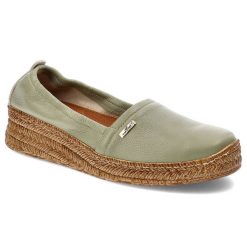 Zielone Espadryle Lemar Damskie Skórzane Półbuty. Zielone espadryle Lemar, bez wzorów, ze skóry, bez obcasa, na platformie, bez zapięcia. Za 209.00 zł.