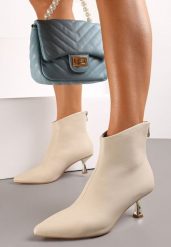 Beżowe Botki na Kaczuszce z Metalicznym Efektem Nechal. Brązowe botki Renee, bez wzorów, bez obcasa, na obcasie, bez zapięcia. Za 89.99 zł.