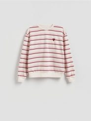 Bluza z drobnym haftem - pastelowy róż. Czerwone bluzy Reserved, l, bez wzorów, z bawełny, bez kaptura. Za 89.99 zł.